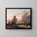 Coastal scene painting with a warship and other ships - Ludolf Backhuysen School — framed artwork on a wall