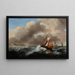 Bateaux de pêche au large dans une mer agitée - Ecole de Ludolf Backhuysen — framed artwork on a wall