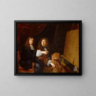 Double portrait painting of Henri and Charles Beaubrun - School of Martin Lambert — framed artwork on a wall