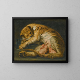 A tigress with her cubs - School of Peter Paul Rubens — framed artwork on a wall