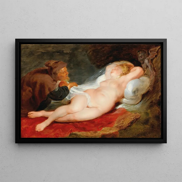 Angelic and the Hermit - School of Peter Paul Rubens — framed artwork on a wall