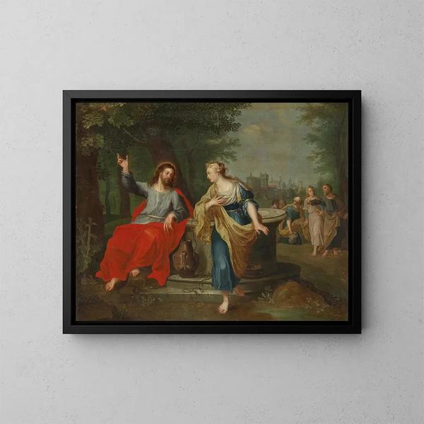 The Christ and the Samaritan Woman at the Well - School of Peter Paul Rubens — framed artwork on a wall