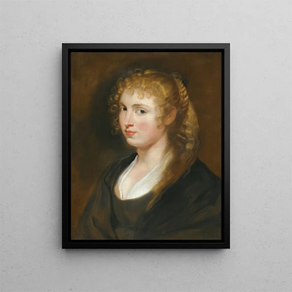 Portrait of a young woman with braided hair, known as Hélène Fourment - School of Peter Paul Rubens — framed artwork on a wall