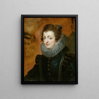 Portrait of Isabelle of Bourbon - School of Peter Paul Rubens — framed artwork on a wall