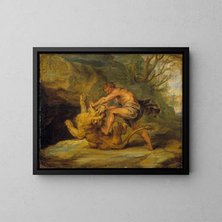 Study of Samson and the Lion - School of Peter Paul Rubens — framed artwork on a wall