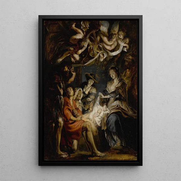 L'Adoration des bergers - Ecole de Peter Paul Rubens — framed artwork on a wall