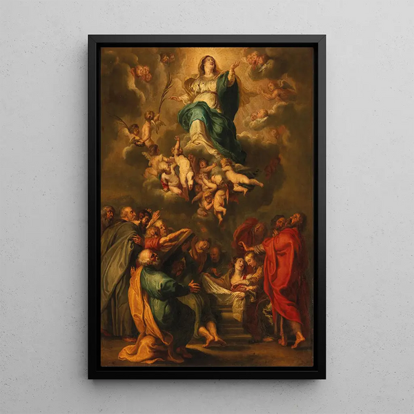 L'Assumption of the Virgin - School of Peter Paul Rubens — framed artwork on a wall