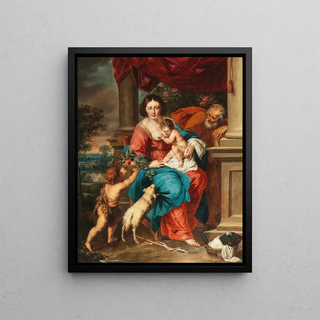 The Holy Family with Saint John the Baptist - School of Peter Paul Rubens — framed artwork on a wall