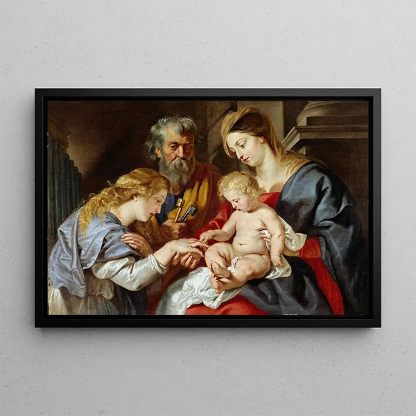 The Mystic Marriage of Saint Catherine - School of Peter Paul Rubens — framed artwork on a wall