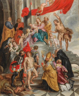 La Vierge et l'Enfant adorés par les saints - École de Peter Paul Rubens — artwork view