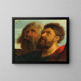 Deux têtes masculines - Ecole de Peter Paul Rubens — framed artwork on a wall