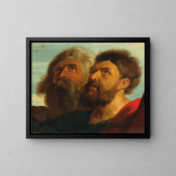 Deux têtes masculines - Ecole de Peter Paul Rubens — framed artwork on a wall
