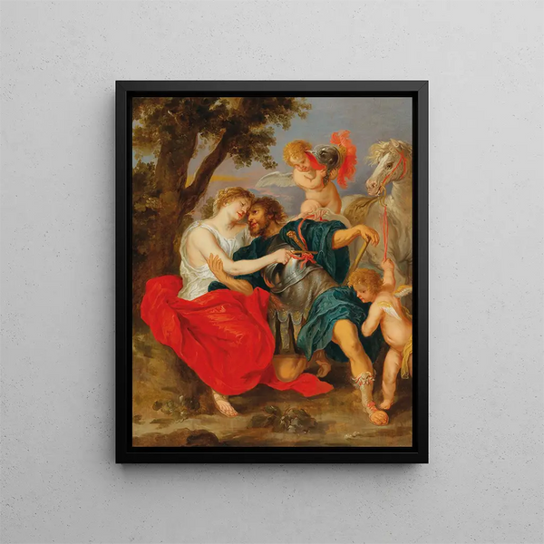 Venus disarming Mars - School of Peter Paul Rubens — framed artwork on a wall