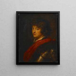 Young man in armor - School of Peter Paul Rubens — framed artwork on a wall