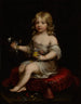 Portrait of a young boy sitting on a cushion holding flowers - Pierre Mignard School — artwork view