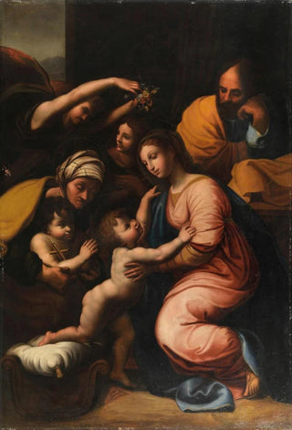 The Holy Family with Saint Elizabeth, the Child John, and two angels - School of Raphael — artwork view
