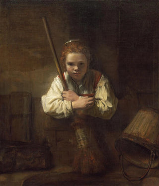 a girl with a broom - School of Rembrandt van Rijn — artwork view