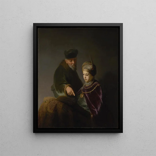 a young scholar and his tutor - Rembrandt van Rijn School — framed artwork on a wall