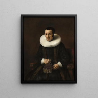 A old lady with a book - School of Rembrandt van Rijn — framed artwork on a wall