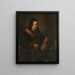 An old woman with a purse and coins at a table Allegory of greed - School of Rembrandt van Rijn — framed artwork on a wall