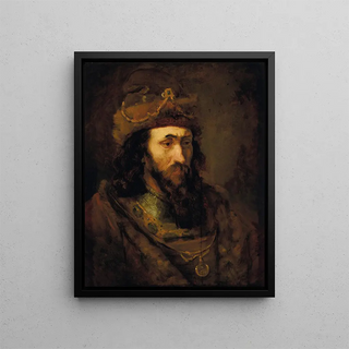 Head of an Old Testament King - School of Rembrandt van Rijn — framed artwork on a wall