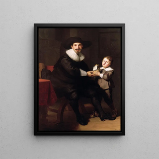 Jean Pellicorne with his son Caspar - School of Rembrandt van Rijn — framed artwork on a wall