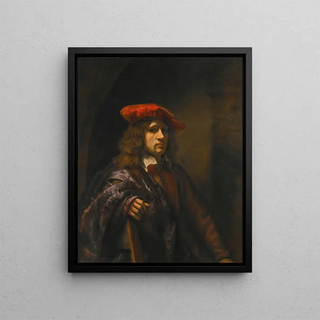 Portrait of a Young Man - Rembrandt van Rijn School — framed artwork on a wall