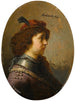 Portrait of a young man in armor and a feathered cap - School of Rembrandt van Rijn — artwork view