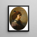 Portrait of a young man in armor and a feathered cap - School of Rembrandt van Rijn — framed artwork on a wall