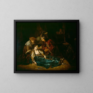 The Death of Lucrece - School of Rembrandt van Rijn — framed artwork on a wall