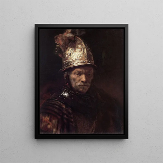 L'homme au casque d'or - École de Rembrandt van Rijn — framed artwork on a wall
