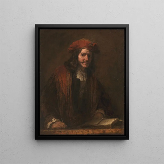 L'homme au bonnet rouge - École de Rembrandt van Rijn — framed artwork on a wall