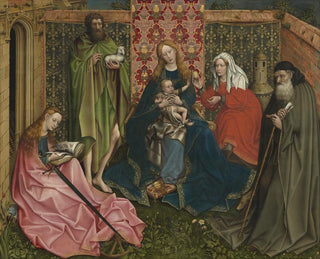 the Virgin and Child surrounded by saints in the walled garden - School of Robert Campin — artwork view