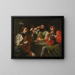 Musicians and drinkers in an interior - School of Valentin de Boulogne — framed artwork on a wall