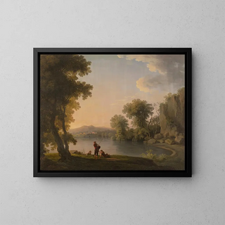 Three Fishermen Resting by a Lake - William Ashford School — framed artwork on a wall