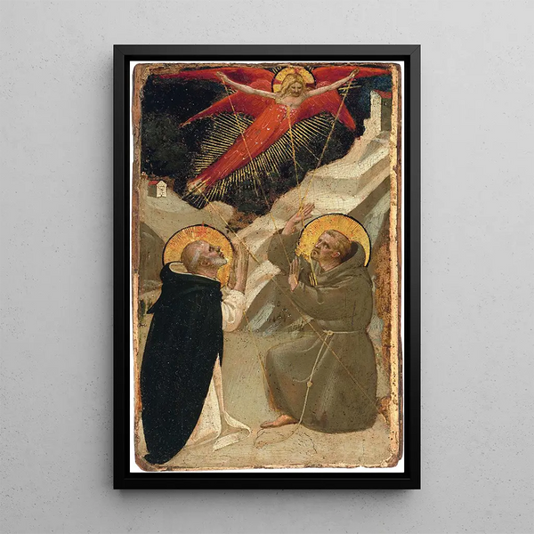 Saint Dominic and the Stigmatisation of Saint Francis - Fra Angelico — framed artwork on a wall