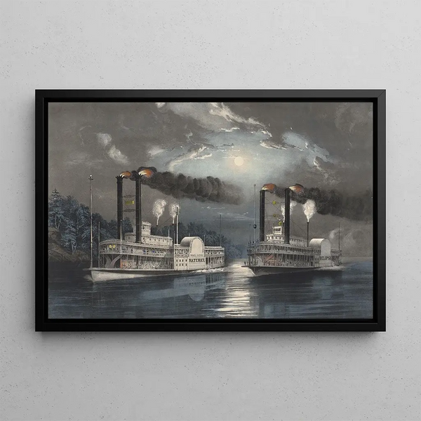 A Midnight Race on the Mississippi - Frances Flora Bond Palmer — framed artwork on a wall