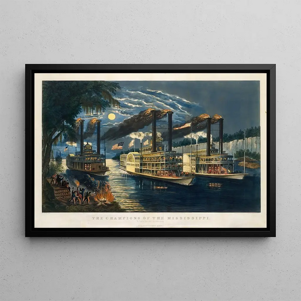 Les champions du Mississippi, une course pour les bois de cerf - Frances Flora Bond Palmer — framed artwork on a wall