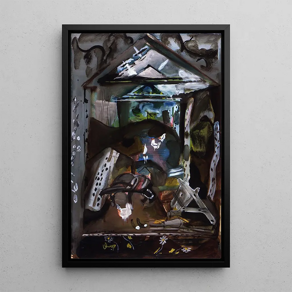 Interior of a barn at Dolaucothy - Frances Hodgkins — framed artwork on a wall