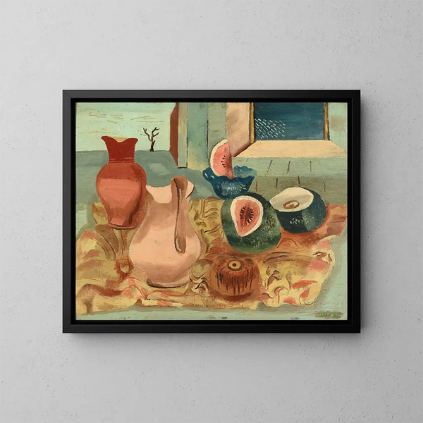 Melons cut - Frances Hodgkins — framed artwork on a wall
