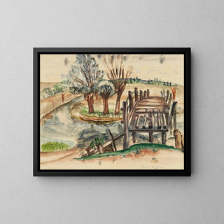 Pont de Flatford - Frances Hodgkins — framed artwork on a wall