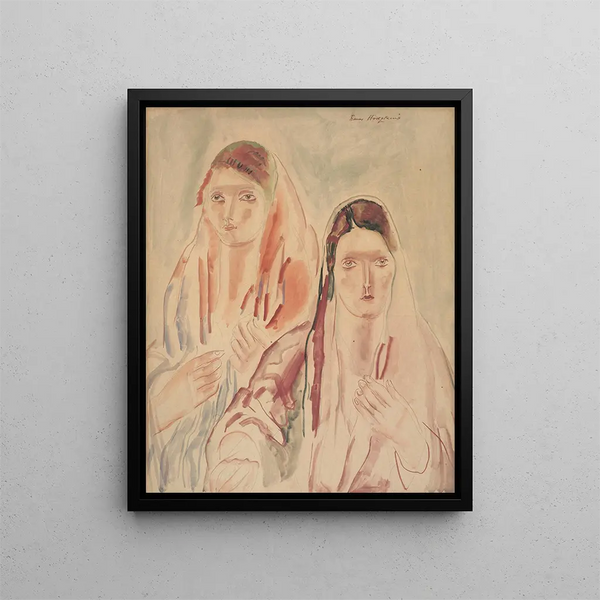 Les filles du moulin du Lancashire - Frances Hodgkins — framed artwork on a wall