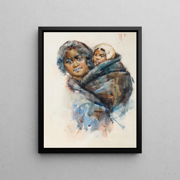 Woman and Child Maoris - Frances Hodgkins — framed artwork on a wall