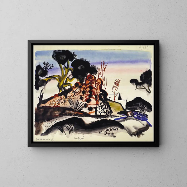 Route vers les collines d'Ibiza - Frances Hodgkins — framed artwork on a wall