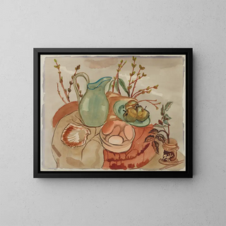 Still life with eggs and willow - Frances Hodgkins — framed artwork on a wall