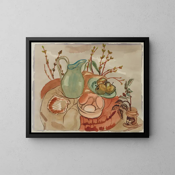 Still life with eggs and willow - Frances Hodgkins — framed artwork on a wall