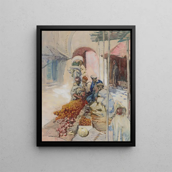 Les vendeurs d'oranges de Tanger - Frances Hodgkins — framed artwork on a wall