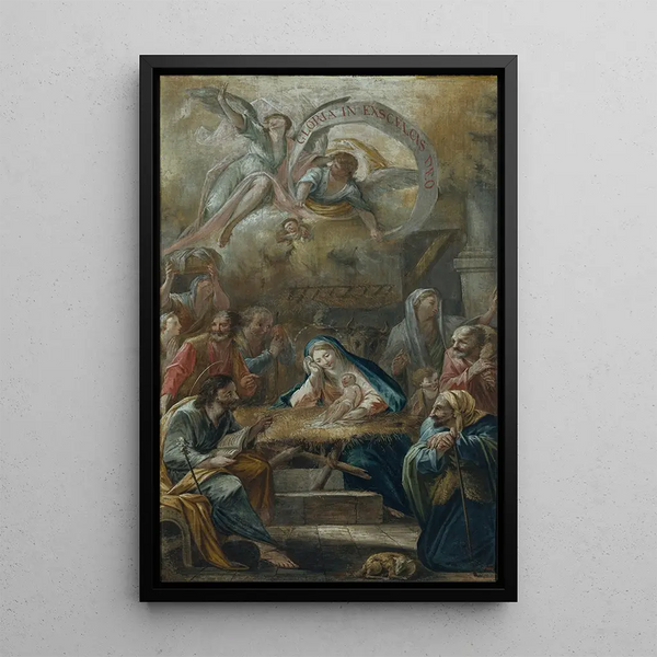 the Nativity and Adoration of the Shepherds - Francesc Pla Duran — framed artwork on a wall