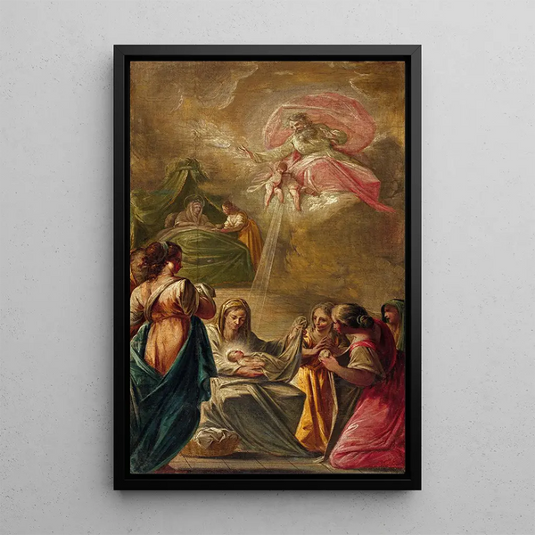 the Birth of the Virgin - Francesc Pla Duran — framed artwork on a wall