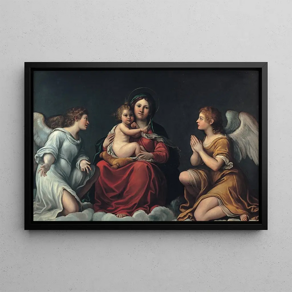 Madonna with the Child and angels - Francesco Albani — framed artwork on a wall